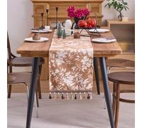 Jacquard Floral Table Runner with Tassel Pastoral Style Desktop Decoration for Living Room Dining Room Restaurants Patio Party (33×180 cm)