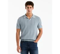 Jacquard Johnny Collar Sweater Polo In Dusty Blue
