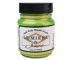 Jacquard Lumiere Metallic Acrylic Paint on Fabric, Leather, Wood, Citrine Yellow, Permanent Shimmering Craft Colour for Artists, Flexible Multi Surface Iridescent Finish, 2.25 oz