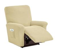 Jacquard Recliner Chair Covers, Stretch Polyester Spandex Recliner Cover 4 Pieces, Reclining Chair Cover with Elastic Side Pocket, Armchair Cover for Living Room (Beige,1 Seater)
