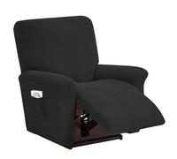 AIMENJOY Jacquard Recliner Chair Covers, Stretch Polyester Spandex Recliner Cover 4 Pieces, Reclining Chair Cover with Elastic Side Pocket, Armchair Cover for Living Room (Black,1 Seater)