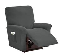 Jacquard Recliner Chair Covers, Stretch Polyester Spandex Recliner Cover 4 Pieces, Reclining Chair Cover with Elastic Side Pocket, Armchair Cover for Living Room (Dark grey,1 Seater)