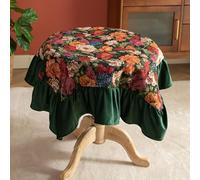 Jacquard Square Tablecloth, Spring Floral Jacquard Small Table Cloth,Luxury Velvet Ruffled Bedside Washable Table Cover for Round/Square Coffee Table(Green,S)