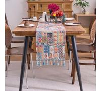Jacquard Table Runner with Tassel Colorful Bohemian Desktop Decoration for Kitchen Living Room Dining Room Party (33×180 cm)