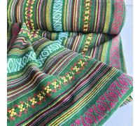 Jacquard Tapestry Woven Fabric Made from Recycled Fibres - Aztec Geometric Stripe Patterns Green & Pink - PER METRE