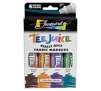 Jacquard Tee Juice Fabric Markers for T-Shirts, Permanent Textile Pens for Clothes & Crafts, Non-Toxic Fine Tip Art Supplies for Kids and Adults, 4 Assorted Vibrant Colours