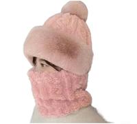 Jacquard Winter Neck Warmer with Thickened Windproof Ear Cover and Scarf Hat for Women Outdoor Protection (Pink)