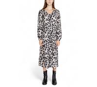 Jacqueline de Yong Womens Leopard Print Midi Dress Long Sleeve VNeck - Grey Viscose - Size Small