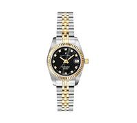Jacques du Manoir Ladies Inspiration CZ Black Dial Two Tone Stainless Steel Watch