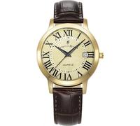Jacques Du Manoir Genesis Gents Men's Stainless Steel Watch 38mm Brown Leather Strap 5 Bar Gold Dial Date Roman Indices JWG04804