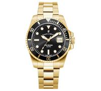 Jacques Du Manoir Pro Scuba Men's Diving Watch, Quartz Analogue, Stainless Steel, 43 mm, Stainless Steel Strap, Colour: Gold, 20 Bar, Dial Colour: Black, Date Display, JWG02803