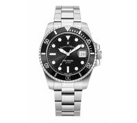 Jacques Du Manoir Pro Scuba, Men's Diving Watch, Quartz, Analogue, Stainless Steel, 43 mm, Stainless Steel Strap, Silver, 20 Bar, Dial Colour: Black, Date Display, JWG02801