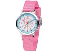 JACQUES FAREL Happy Learning KOP 04 Children's Learning Watch Girls Analogue Quartz Metal Textile Strap, pink, Strap