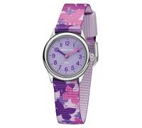 JACQUES FAREL HCC 3142 Children's Watch Learning Watch Girls Analogue Quartz with Textile Strap Butterflies Purple Pink Purple, purple, Classic
