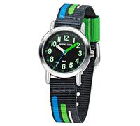JACQUES FAREL KPS 403 Kids Children's Analogue Quartz Watch with Fabric Strap Black Blue Green, Green, Strap.