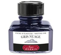 Jacques Herbin - Ref 13008T - Ink for Fountain Pens & Rollerball Pens - Gris Nuage / Cloud Grey - 30ml Bottle with Integrated Pen Rest - Grey-Coloured Ink