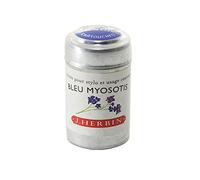 Jacques Herbin - Ref 20115T - Universal Writing Snap-In Ink Cartridges - Bleu Myosotis / Forget-Me-Not Blue - Cylindrical Metal Pot of 6 Cartridges - Blue-Coloured Ink