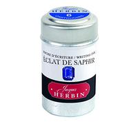Jacques Herbin 20116T - A box of 6 ink cartridges for fountain pens and rollerball pens (packaging-free product - zero waste objective), Eclat de saphir