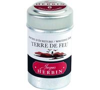 Jacques Herbin - Ref 20147T - Universal Writing Snap-In Ink Cartridges - Terre de Feu / Land of Fire - Cylindrical Metal Pot of 6 Cartridges - Red-Coloured Ink