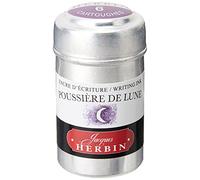 Jacques Herbin - Ref 20148T - Universal Writing Snap-In Ink Cartridges - Poussière de Lune / Moondust Purple - Cylindrical Metal Pot of 6 Cartridges - Purple-Coloured Ink