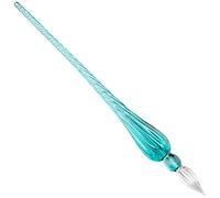 Jacques Herbin - Ref 21433T - Traditional Glass Quill Pen with Gift Box - Turquoise Colour - 18cm Long, Suitable for Fountain Pen Ink, Handmade, Twisted Glass Threads