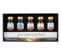 Jacques Herbin 27700T - Set of 5 writing inks - "Couleurs de Paris" : Green, blue, red, yellow/brown, grey - 10ml bottles - Calligraphy - Drawing Gift set