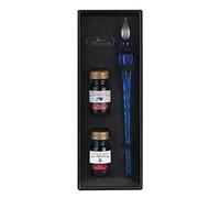 Jacques Herbin 29313T - Set with 2 10-ml inks, Bleu des profondeurs and Bleu pervenche, and an ultramarine blue glass pen - Made in France - Calligraphy set