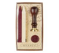 Jacques Herbin 46001T - A traditional wax stamping set including 2 wax sticks - Red and Ivory colour - A Varnished Wooden Handle and One Seal - Lily Symbol