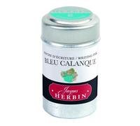 Jacques Herbin - Ref 20114T - Universal Writing Snap-In Ink Cartridges - Blue Calanque / Creek Blue - Cylindrical Metal Pot of 6 Cartridges - Blue-Coloured Ink