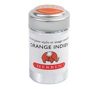 Jacques Herbin - Ref 20157T_paq - Universal Writing Snap-In Ink Cartridges - Orange Indien / Indian Orange - Cylindrical Metal Pot of 6 Cartridges - Orange-Coloured Ink