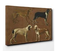 Jacques-Laurent Agasse Hounds Canvas Print | Gallery Wrapped 30mm Frame Wall Art | 30x20 inches | Ready to Hang | Modern Animal Picture | Living Room Bedroom Lounge Office