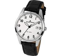 JACQUES LEMANS 1-2002B Men's Watch Leather Strap Solid Stainless Steel, Black, Strap.