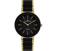 JACQUES LEMANS 42-7E Women's Analogue Quartz Watch with Stainless Steel and Ceramic Strap, Black, Gold, Bracelet