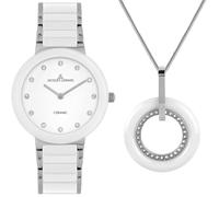 JACQUES LEMANS 42-7H-SET Women's Watch Set Monaco Stainless Steel Silver-Coloured with Ceramic Watch and Necklace Crystal Trim 10 ATM