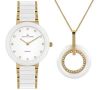 JACQUES LEMANS 42-7L Set Women's Watch Set Monaco Stainless Steel Gold-Coloured with Ceramic Watch and Necklace Crystal Trim 10 ATM
