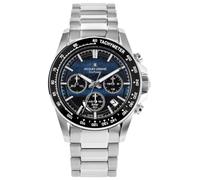 JACQUES LEMANS 50-10B Solar Chronograph Limited Edition Men's Watch 42 mm Sapphire Glass 10 ATM Stainless Steel Strap Silver Colour with Leather Strap