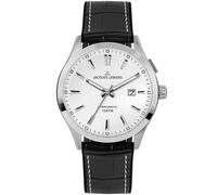 JACQUES LEMANS Men's Watch, Hybromatic Watches, Men's Chronograph Made of Solid Stainless Steel with Silicone Leather Strap, Model 1-2130, White