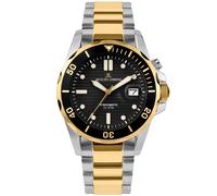 JACQUES LEMANS Men's Watch Hybromatic Metal Strap Solid Stainless Steel IP Gold/Bicolour 1-2170L, Metal Band/Black/Gold