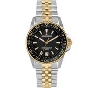 JACQUES LEMANS Liverpool Diver 1-2205 Men's Watch with Silicone Strap and Leather Surface or Metal Strap 41 mm Date 20 ATM, Bi-colour / metal band