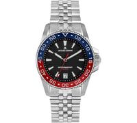 JACQUES LEMANS Liverpool Diver 1-2205 Men's Watch with Silicone Strap and Leather Surface or Metal Strap 41 mm Date 20 ATM, Black/blue-red/metal strap