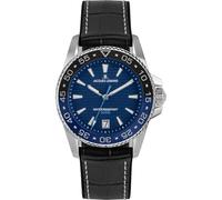 JACQUES LEMANS Liverpool Diver 1-2205 Men's Watch with Silicone Strap and Leather Surface or Metal Strap 41 mm Date 20 ATM, Blue / leather strap