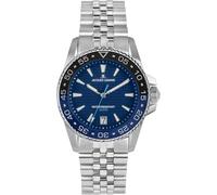 JACQUES LEMANS Liverpool Diver 1-2205 Men's Watch with Silicone Strap and Leather Surface or Metal Strap 41 mm Date 20 ATM, Blue / Metal Strap