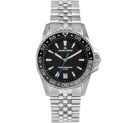 JACQUES LEMANS Liverpool Diver 1-2205 Men's Watch with Silicone Strap and Leather Surface or Metal Strap 41 mm Date 20 ATM, Black / metal strap