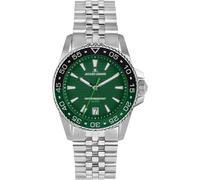 JACQUES LEMANS Liverpool Diver 1-2205 Men's Watch with Silicone Strap and Leather Surface or Metal Strap 41 mm Date 20 ATM, Green / Metal Band