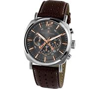 JACQUES LEMANS Lugano Men's Watch Leather Strap Solid Stainless Steel Chronograph 1-1645.1H, Grey, Bracelet