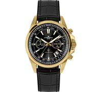 JACQUES LEMANS Men's Chronograph Sunburst Dial Watch 1-2117E, Black, Gold, Strap.