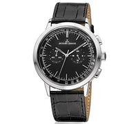 JACQUES LEMANS Men's Nostalgie Chronograph Black Dial Black Leather