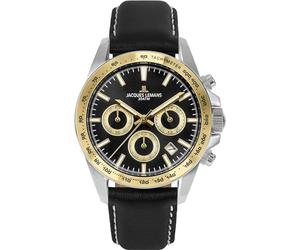 JACQUES LEMANS Men's Quartz Analog Watch with Stainless Steel Strap mid-39615, Black/White