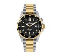 JACQUES LEMANS Men's Watch Hybromatic Metal Strap Solid Stainless Steel IP Gold/Bicolour 1-2170L, Metal Band/Black/Gold