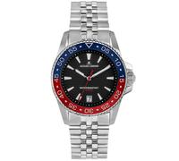 JACQUES LEMANS Liverpool Diver 1-2205 Men's Watch with Silicone Strap and Leather Surface or Metal Strap 41 mm Date 20 ATM, Black/blue-red/metal strap